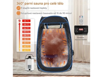 Prenosná parná sauna BA8087DE-BK s 3 litrovým parným generátorom, pre 1-2 osoby, čierna - B