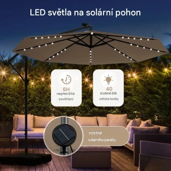 Záhradný slnečník NP13195CF, 350 cm, so 40 solárnymi LED svetlami, hnedý - B