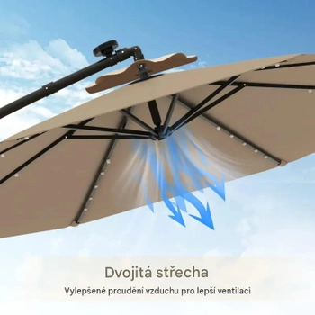 Záhradný slnečník NP13195CF, 350 cm, so 40 solárnymi LED svetlami, hnedý - B
