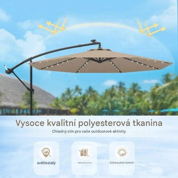 Záhradný slnečník NP13195CF, 350 cm, so 40 solárnymi LED svetlami, hnedý - B