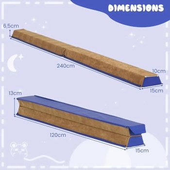 Skladacia gymnastická kladina FH10069BL, 240 cm, semišový poťah, modrá - A