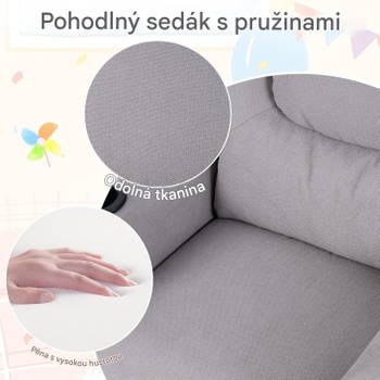 Detské relaxačné kreslo PG98236IT, s nastaviteľnou opierkou nôh a držiakom na nápoje, šedé - B