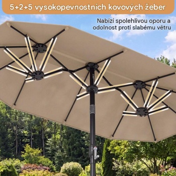 Dvojitý slnečník s kľukou a 12 rebrami 47081641, 300 x 160 cm, béžový - B