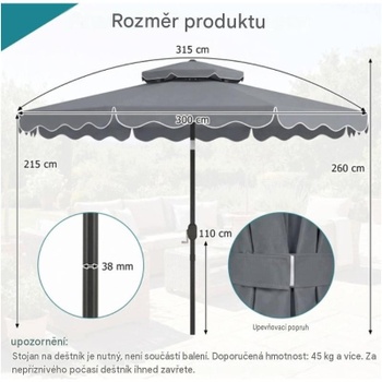 Záhradný slnečník s kľukou NP13311GR, 300 x 300 cm, sivý - B