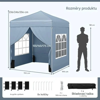 Záhradný altánok NP12810GR, odnímateľné bočné steny, 2 x 2 m, sivý - B