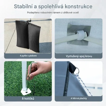 Záhradný altánok NP12810GR, odnímateľné bočné steny, 2 x 2 m, sivý - B