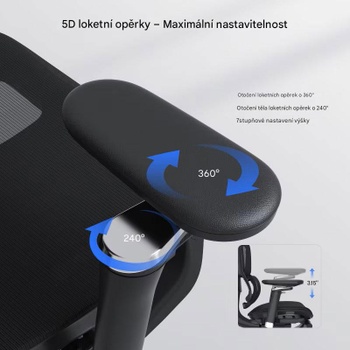 Ergonomická kancelárska stolička C7MB-F2, 3D opierka hlavy, čierna - B