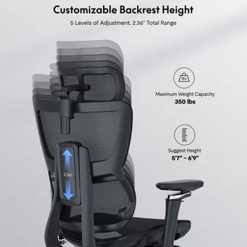 Ergonomická kancelárska stolička C7MB-F2, 3D opierka hlavy, čierna - B