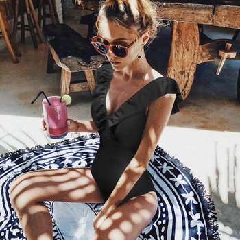 heekpek Dámské plavky Bikiny s výstřihem do V Jednodílné plavky Sexy volánky plážové oblečení s
