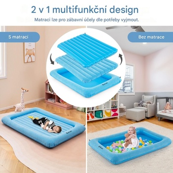 Nafukovacia detská posteľ s elektrickou pumpou a prepravnou taškou HY10389DE-QL, 165 x 118 x 20 cm, mo