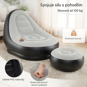 Nafukovacie kreslo s podnožkou a držiakom na nápoje NP12992GR, čierno / šedé - B