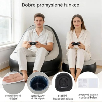 Nafukovacie kreslo s podnožkou a držiakom na nápoje NP12992GR, čierno / šedé - B