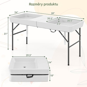 Skladací stôl na ľad s dvojitým drezom HG2844, 150 x 60 x 79 cm, biela - B