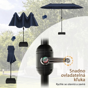 Dvojitý slnečník s kľukou a stojanom NP13435EU-NY, 400 x 212 cm, tmavo modrý - B
