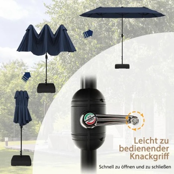 Dvojitý slnečník s kľukou a stojanom NP13435EU-NY, 400 x 212 cm, tmavo modrý - B