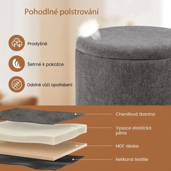 Okrúhly čalúnený taburet JV12927GR, 35 l, sivý - B