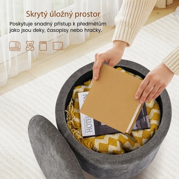 Okrúhly čalúnený taburet JV12927GR, 35 l, sivý - B