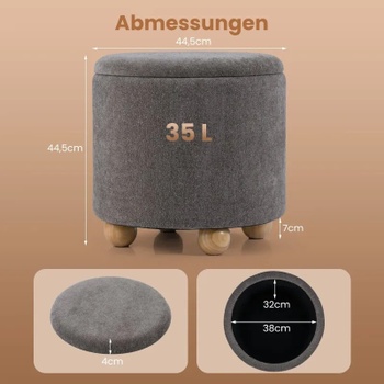 Okrúhly čalúnený taburet JV12927GR, 35 l, sivý - B