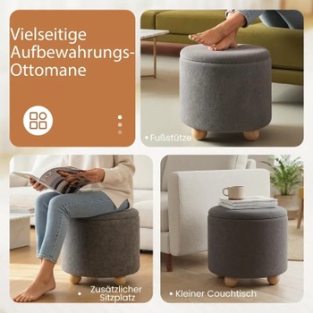 Okrúhly čalúnený taburet JV12927GR, 35 l, sivý - B