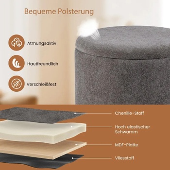 Okrúhly čalúnený taburet JV12927GR, 35 l, sivý - B