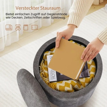 Okrúhly čalúnený taburet JV12927GR, 35 l, sivý - B