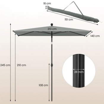 Záhradný slnečník NP12366GR, 210 x 140 cm, sivý - B