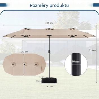 Dvojitý záhradný slnečník s podstavcom NP13436DE-BE, LED osvetlenie, UPF 50+, béžový - B
