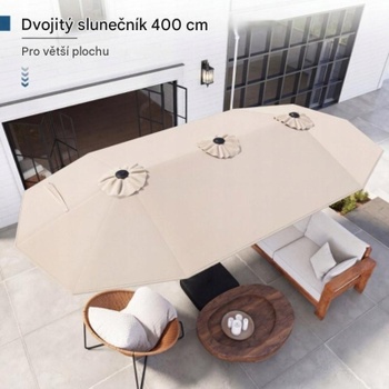 Dvojitý záhradný slnečník s podstavcom NP13436DE-BE, LED osvetlenie, UPF 50+, béžový - B