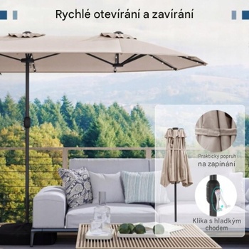 Dvojitý záhradný slnečník s podstavcom NP13436DE-BE, LED osvetlenie, UPF 50+, béžový - B