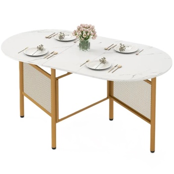 Skladací jedálenský stôl KC59367WH, 150 x 80 x 76 cm, bielo/zlatá - B