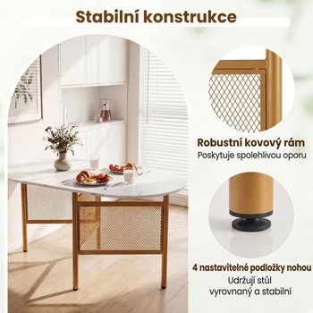 Skladací jedálenský stôl KC59367WH, 150 x 80 x 76 cm, bielo/zlatá - B