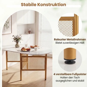 Skladací jedálenský stôl KC59367WH, 150 x 80 x 76 cm, bielo/zlatá - B