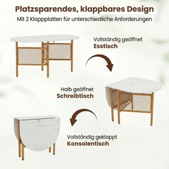 Skladací jedálenský stôl KC59367WH, 150 x 80 x 76 cm, bielo/zlatá - B
