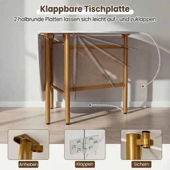 Skladací jedálenský stôl KC59367WH, 150 x 80 x 76 cm, bielo/zlatá - B