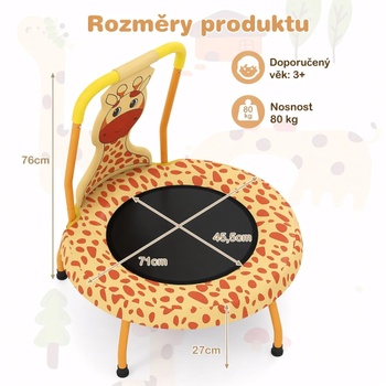 Detská trampolína s madlom a žirafou TW10147OR, Ø 71 cm, viacfarebná - B