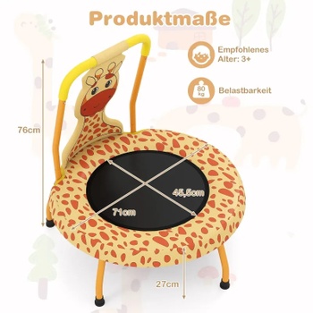 Detská trampolína s madlom a žirafou TW10147OR, Ø 71 cm, viacfarebná - B