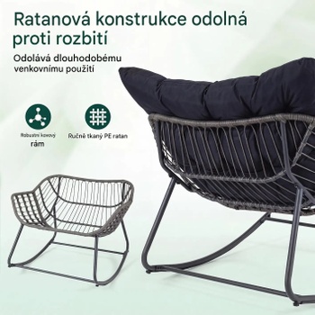 Hojdacie kreslo s podnožkou NP13189BK, z PE ratanu, do 150 kg, čierna - B