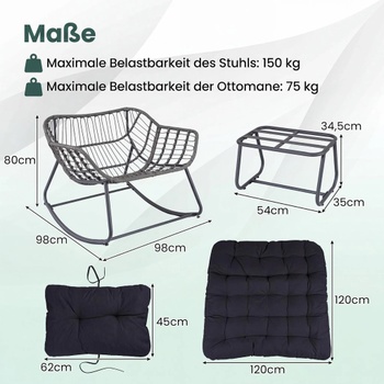 Hojdacie kreslo s podnožkou NP13189BK, z PE ratanu, do 150 kg, čierna - B