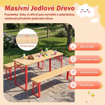 Detský skladací piknikový stôl s lavicami NP13166RE, 110 cm, červená - B