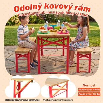 Detský skladací piknikový stôl s lavicami NP13166RE, 110 cm, červená - B