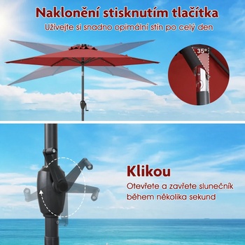 Solárny záhradný slnečník NP12190BUG, 230 cm, vínovo červený - B