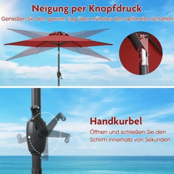 Solárny záhradný slnečník NP12190BUG, 230 cm, vínovo červený - B