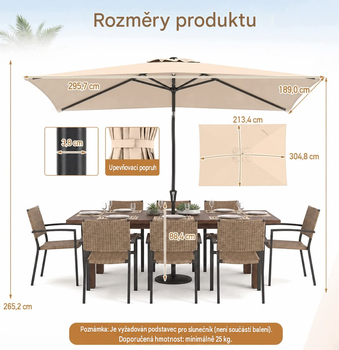 Záhradný slnečník s nastaviteľným uhlom NP13455BE, 3 x 2 m, kľučka, béžový - B