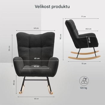 Hojdacie kreslo HC5B-2 s vysokým operadlom a podrúčkami, čierne - B