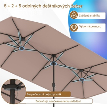 Dvojitý slnečník so stojanom NP13435EU-CF, 243 x 212 x 400 cm, UPF 50+, svetlo hnedý - B