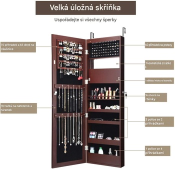 Závesná šperkovnica so zrkadlom DO-JV10086CF-CA, 119,5 cm, hnedá - B