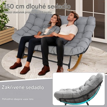 Hojdacie kreslo pre 2 osoby NP12661GR, 110,5 x 150 x 81 cm, bez vankúša, čierna - B