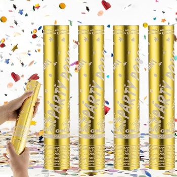 Mineup 4*Party Poppers, 30cm konfetové delo zlaté, konfetové delo, efektová výška 5-8 m, ľahké a