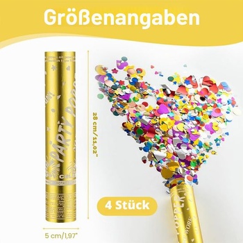 Mineup 4*Party Poppers, 30cm konfetové delo zlaté, konfetové delo, efektová výška 5-8 m, ľahké a