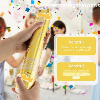 Mineup 4*Party Poppers, 30cm konfetové delo zlaté, konfetové delo, efektová výška 5-8 m, ľahké a